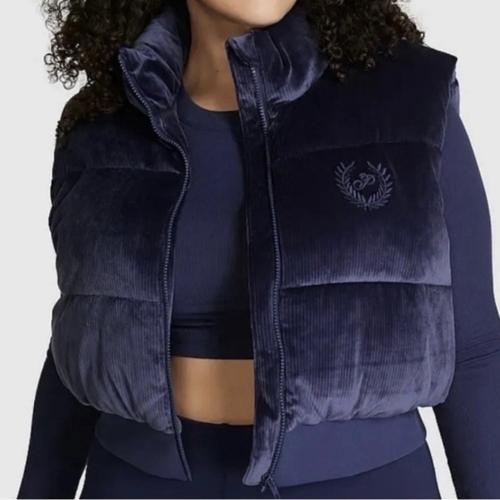 PINK Corduroy Blue Vest with Matching Seamless Long Sleeve Top & Flare Leggings